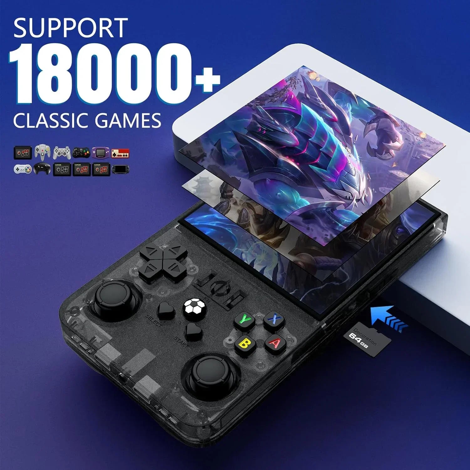 R36 Max handheld console storage and retro-style setup visual